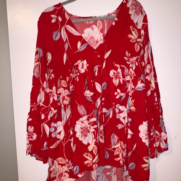 Free People Bella Red Floral Print Tunic Dress - Picture 5 of 7